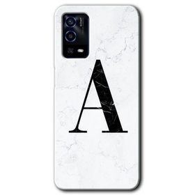 Oppo A55 Beyaz Mermer Desenli A Harfi Baskılı Uyumlu Silikon Kılıf