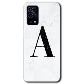 Oppo A55 Beyaz Mermer Desenli A Harfi Baskılı Uyumlu Silikon Kılıf