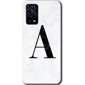 Oppo A55 Beyaz Mermer Desenli A Harfi Baskılı Uyumlu Silikon Kılıf