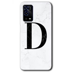 Oppo A55 Beyaz Mermer Desenli D Harfi Baskılı Uyumlu Silikon Kılıf