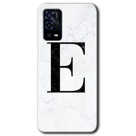 Oppo A55 Beyaz Mermer Desenli E Harfi Baskılı Uyumlu Silikon Kılıf