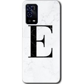 Oppo A55 Beyaz Mermer Desenli E Harfi Baskılı Uyumlu Silikon Kılıf