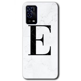 Oppo A55 Beyaz Mermer Desenli E Harfi Baskılı Uyumlu Silikon Kılıf