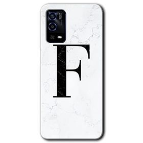 Oppo A55 Beyaz Mermer Desenli F Harfi Baskılı Uyumlu Silikon Kılıf