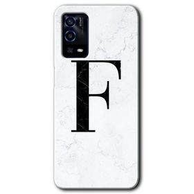 Oppo A55 Beyaz Mermer Desenli F Harfi Baskılı Uyumlu Silikon Kılıf
