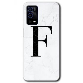 Oppo A55 Beyaz Mermer Desenli F Harfi Baskılı Uyumlu Silikon Kılıf