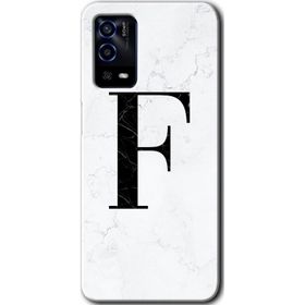 Oppo A55 Beyaz Mermer Desenli F Harfi Baskılı Uyumlu Silikon Kılıf