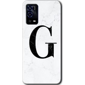 Oppo A55 Beyaz Mermer Desenli G Harfi Baskılı Uyumlu Silikon Kılıf