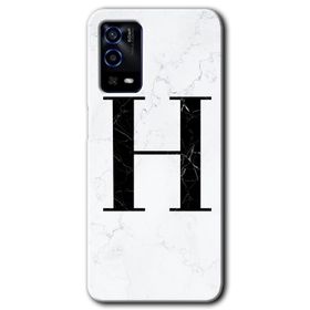 Oppo A55 Beyaz Mermer Desenli H Harfi Baskılı Uyumlu Silikon Kılıf