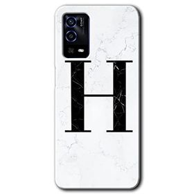 Oppo A55 Beyaz Mermer Desenli H Harfi Baskılı Uyumlu Silikon Kılıf