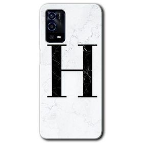 Oppo A55 Beyaz Mermer Desenli H Harfi Baskılı Uyumlu Silikon Kılıf