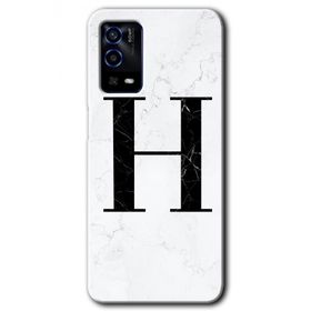 Oppo A55 Beyaz Mermer Desenli H Harfi Baskılı Uyumlu Silikon Kılıf
