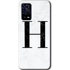 Oppo A55 Beyaz Mermer Desenli H Harfi Baskılı Uyumlu Silikon Kılıf