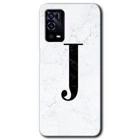 Oppo A55 Beyaz Mermer Desenli J Harfi Baskılı Uyumlu Silikon Kılıf