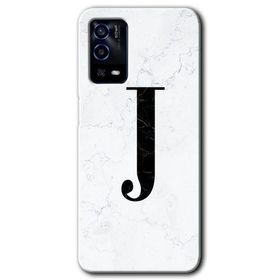 Oppo A55 Beyaz Mermer Desenli J Harfi Baskılı Uyumlu Silikon Kılıf