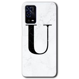 Oppo A55 Beyaz Mermer Desenli M Harfi Baskılı Uyumlu Silikon Kılıf