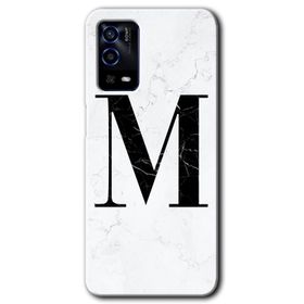 Oppo A55 Beyaz Mermer Desenli M Harfi Baskılı Uyumlu Silikon Kılıf