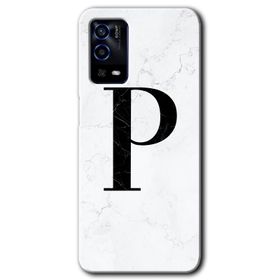Oppo A55 Beyaz Mermer Desenli M Harfi Baskılı Uyumlu Silikon Kılıf