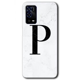 Oppo A55 Beyaz Mermer Desenli P Harfi Baskılı Uyumlu Silikon Kılıf