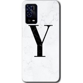 Oppo A55 Beyaz Mermer Desenli Y Harfi Baskılı Uyumlu Silikon Kılıf