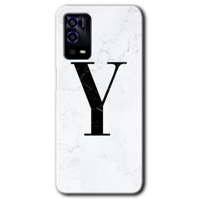 Oppo A55 Beyaz Mermer Desenli Y Harfi Baskılı Uyumlu Silikon Kılıf