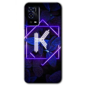Oppo A55 Dark Neon Yaprak K Harfi Baskılı Uyumlu Silikon Kılıf