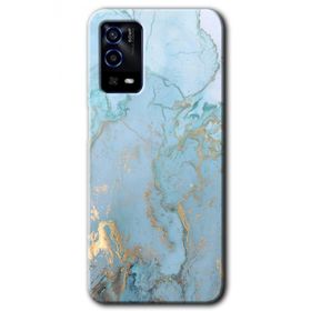 Oppo A55 Mavi Gold Mermer Baskılı Uyumlu Silikon Kılıf
