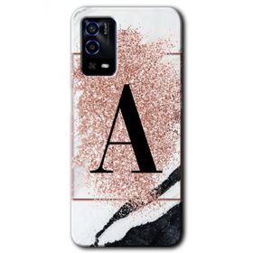 Oppo A55 Pembe Mermer Desenli A Harfi Baskılı Uyumlu Silikon Kılıf