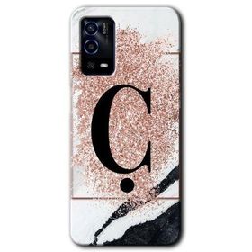 Oppo A55 Pembe Mermer Desenli Ç Harfi Baskılı Uyumlu Silikon Kılıf
