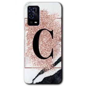Oppo A55 Pembe Mermer Desenli Ç Harfi Baskılı Uyumlu Silikon Kılıf