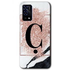 Oppo A55 Pembe Mermer Desenli Ç Harfi Baskılı Uyumlu Silikon Kılıf