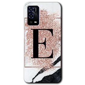 Oppo A55 Pembe Mermer Desenli E Harfi Baskılı Uyumlu Silikon Kılıf