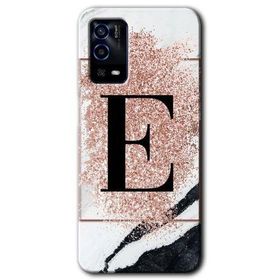 Oppo A55 Pembe Mermer Desenli E Harfi Baskılı Uyumlu Silikon Kılıf