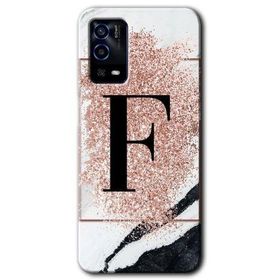 Oppo A55 Pembe Mermer Desenli F Harfi Baskılı Uyumlu Silikon Kılıf