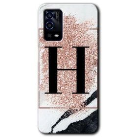 Oppo A55 Pembe Mermer Desenli H Harfi Baskılı Uyumlu Silikon Kılıf
