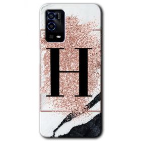Oppo A55 Pembe Mermer Desenli H Harfi Baskılı Uyumlu Silikon Kılıf