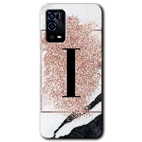 Oppo A55 Pembe Mermer Desenli I Harfi Baskılı Uyumlu Silikon Kılıf