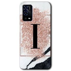 Oppo A55 Pembe Mermer Desenli I Harfi Baskılı Uyumlu Silikon Kılıf