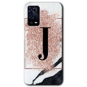 Oppo A55 Pembe Mermer Desenli J Harfi Baskılı Uyumlu Silikon Kılıf