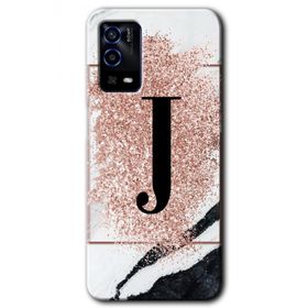 Oppo A55 Pembe Mermer Desenli J Harfi Baskılı Uyumlu Silikon Kılıf