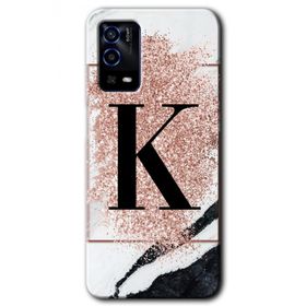 Oppo A55 Pembe Mermer Desenli K Harfi Baskılı Uyumlu Silikon Kılıf
