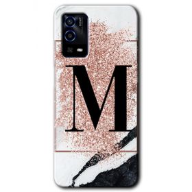 Oppo A55 Pembe Mermer Desenli M Harfi Baskılı Uyumlu Silikon Kılıf