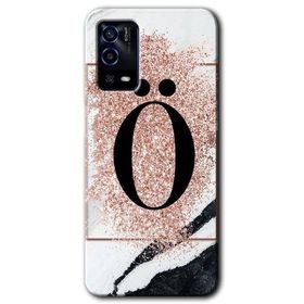 Oppo A55 Pembe Mermer Desenli O Harfi Baskılı Uyumlu Silikon Kılıf