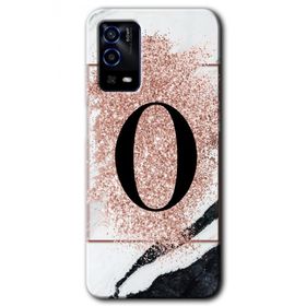 Oppo A55 Pembe Mermer Desenli O Harfi Baskılı Uyumlu Silikon Kılıf