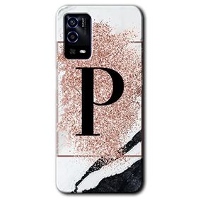 Oppo A55 Pembe Mermer Desenli P Harfi Baskılı Uyumlu Silikon Kılıf