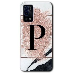 Oppo A55 Pembe Mermer Desenli P Harfi Baskılı Uyumlu Silikon Kılıf