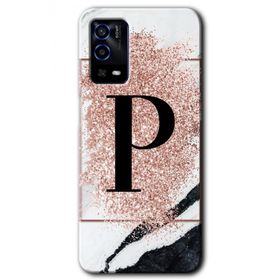 Oppo A55 Pembe Mermer Desenli P Harfi Baskılı Uyumlu Silikon Kılıf