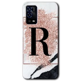 Oppo A55 Pembe Mermer Desenli R Harfi Baskılı Uyumlu Silikon Kılıf