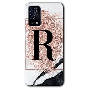 Oppo A55 Pembe Mermer Desenli R Harfi Baskılı Uyumlu Silikon Kılıf