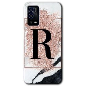 Oppo A55 Pembe Mermer Desenli R Harfi Baskılı Uyumlu Silikon Kılıf